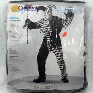 Halloween Costume Mens Evil Jester Mardi Gras Joker Horror Clown Black & White